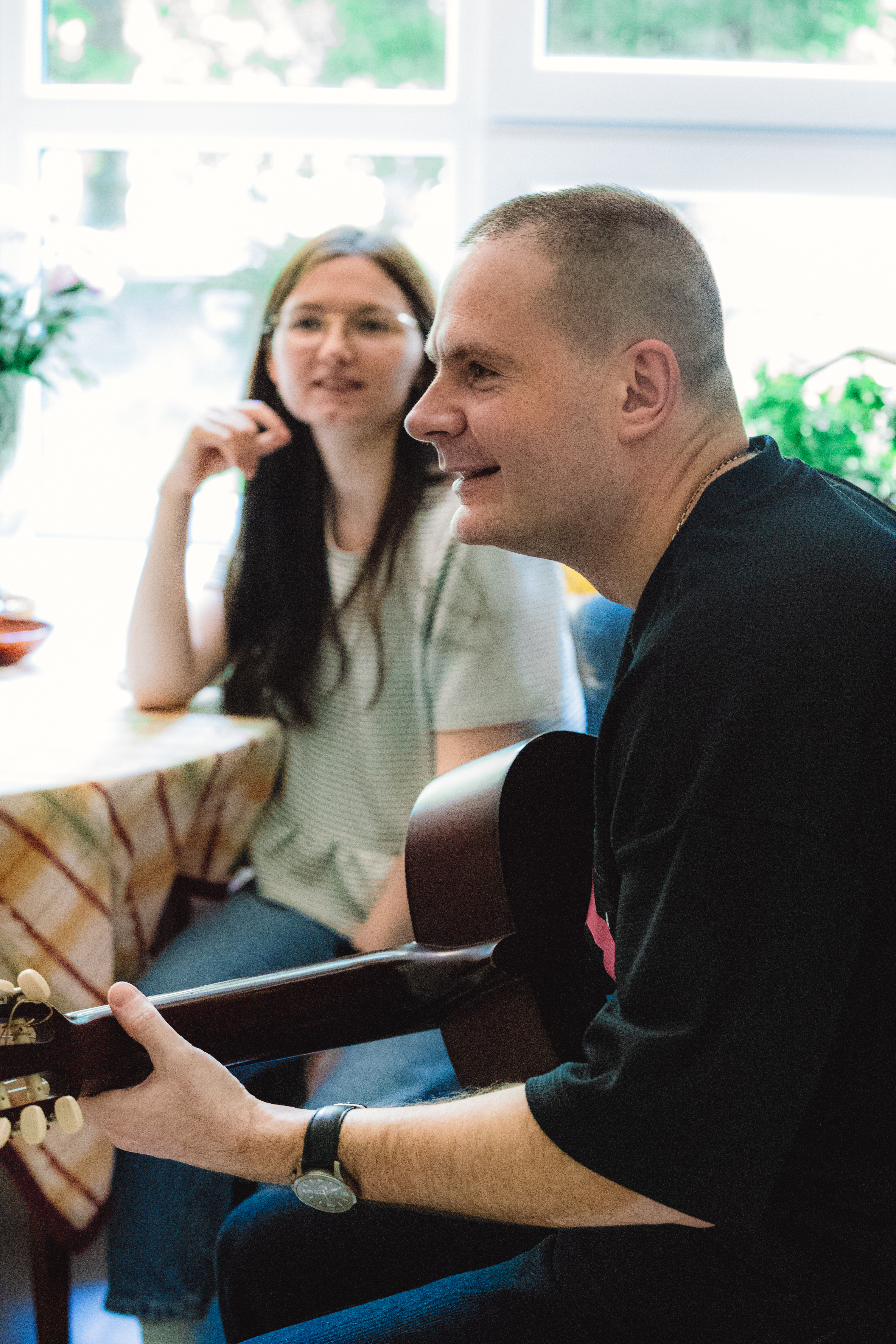 Participants making music together